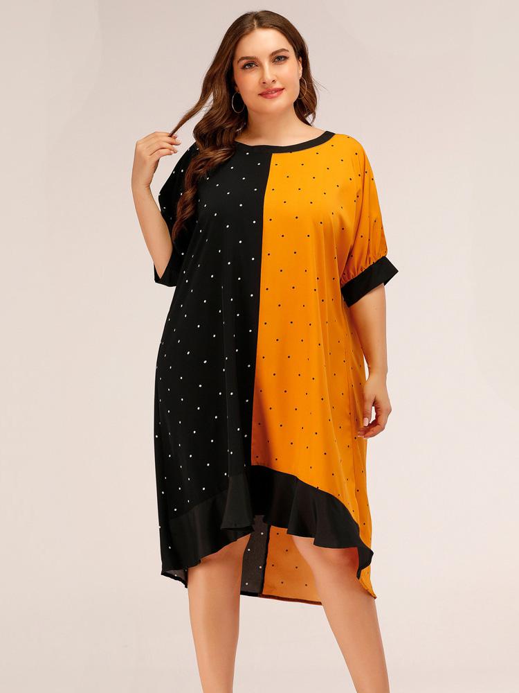 shestar wholesale plus size patchwork polka dot ruffle dress