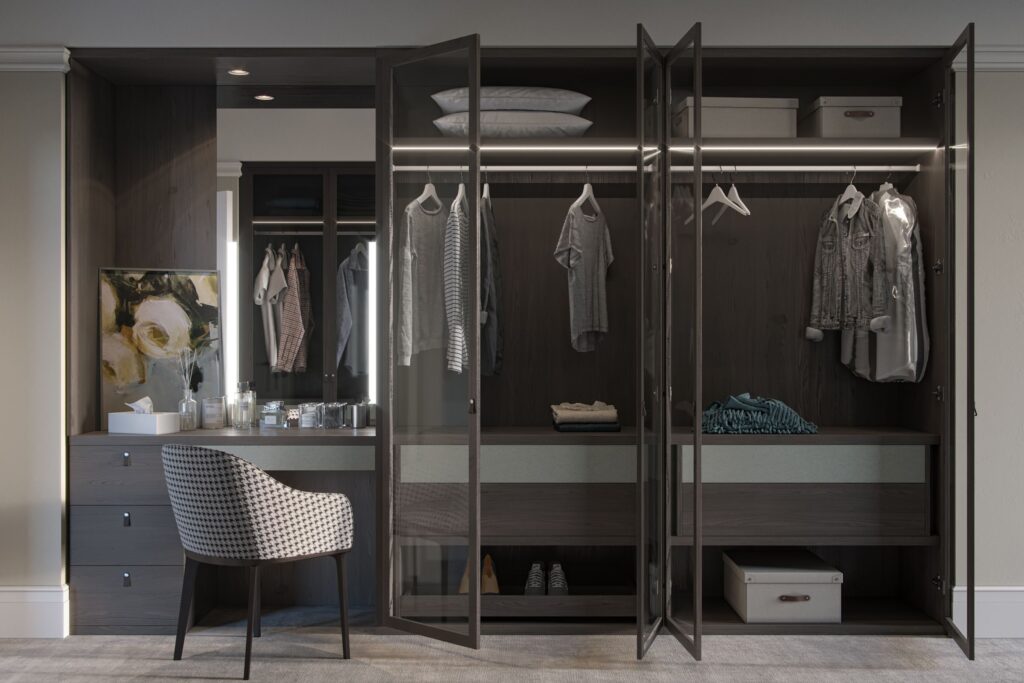 Dark Reflective Glass Wardrobe Design