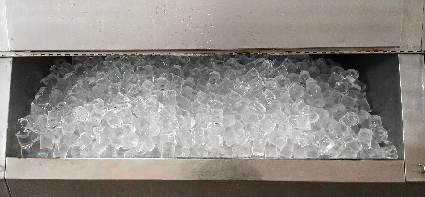 Ice deposited in ice machine