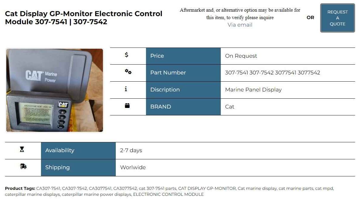 Cat Display GP-Monitor Electronic Control Module 307-7541 | 307-7542