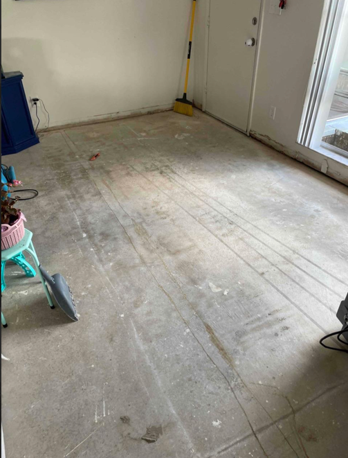 The floor of a house blackened due to fire damage